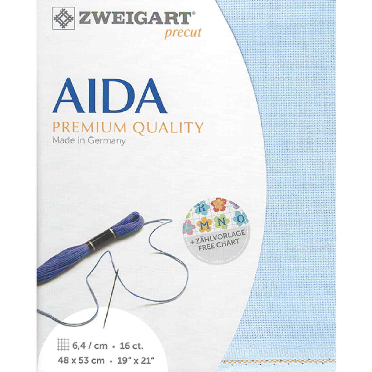 AIDA Zweigart Precute 16 ct. Aida 3251 color 503 sky blue fabric for cross stitc