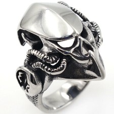 Men's Alien Skull Ring Retro Stainless Steel Biker Robot Soldier Ring Size 7-13