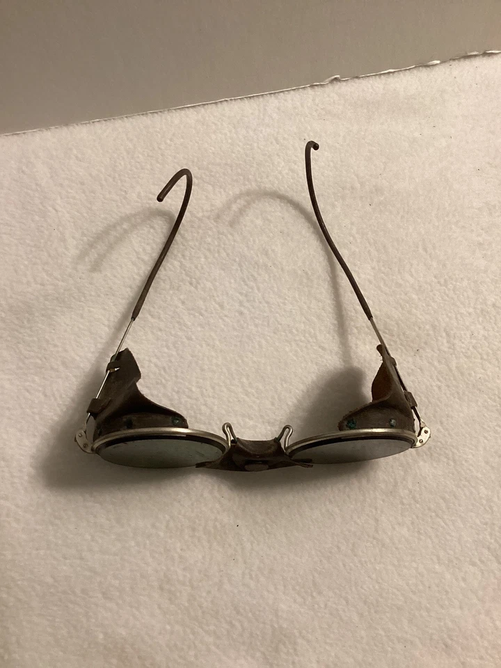 "Gafas de sol de colección Safely lentes de vidrio verde motociclista Steampunk con montura de cuerno 61/2""" Foto 2 de 4