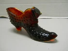 Fenton Glass Cat Head Slipper Shoe Ruby Red with Yellow trim Hobnail