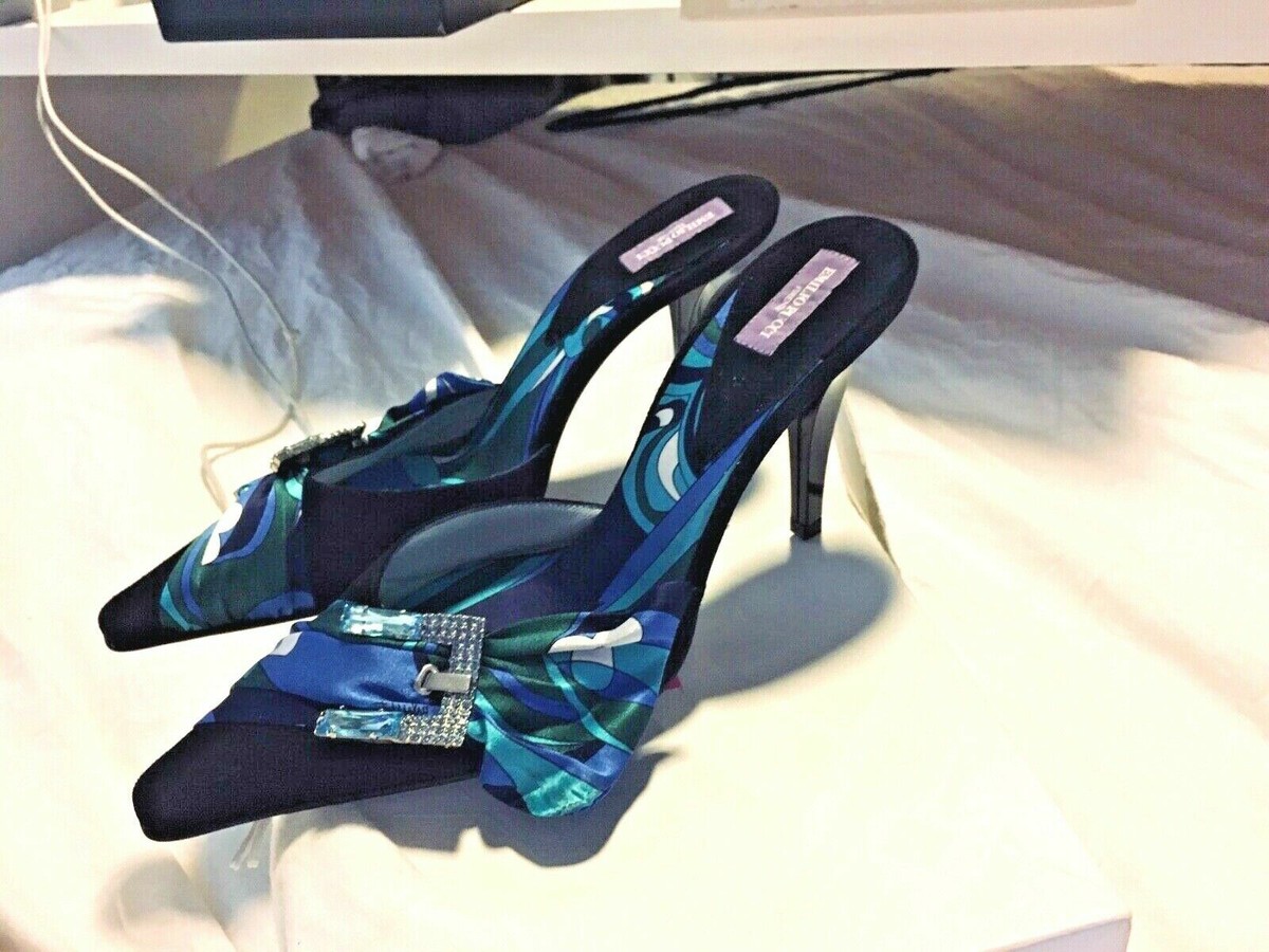 NIB Emilio Pucci Pointed Mules Pumps Heels Black Rhinestones SHOES