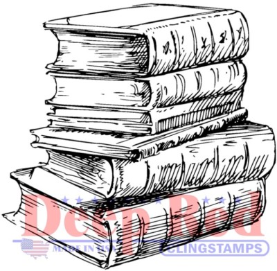 Deep Red Stamps Library Books Rubber Cling Stamp