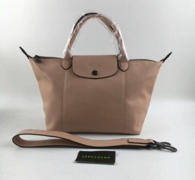 LONGCHAMP Le Pliage Cuir S Handbag Nude Leather New