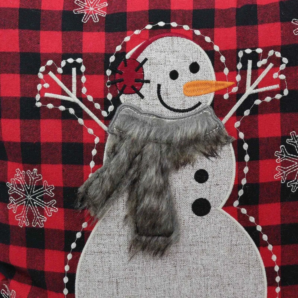 Pillow Perfect Fur Snowman Square Red/Black 18-inch Throw Red 18 x 18 - Image 2 of 3