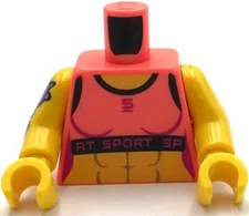 Lego New Coral Torso Female Crop Top Black Trim Magenta 'SPORT' Muscles Part