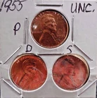 UNCIRCULATED TRIO OF 1955 P,D,&S LINCOLN WHEAT PENNIES(61525)