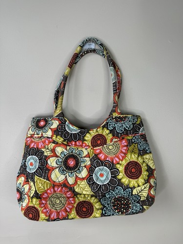 Vera Bradley Shoulder Bag Purse Retired Flower Shower Print Orange Brown Blue - Picture 10 of 10