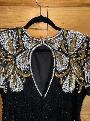 Laurence Kazar NewYork 100% Silk Size L Sequin Gold Silver Laurence Kazar NewYork 100% Silk Size L Sequin Gold Silver