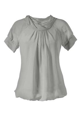 Vivance Women Blouse Pleats Tunic Shirt Top Georgette Short Sleeve Gray 732906