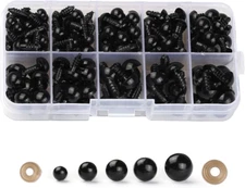100PCS 6Mm-12Mm Solid Black Eyes with Washers, Sewing for DIY of Puppet, Plush A