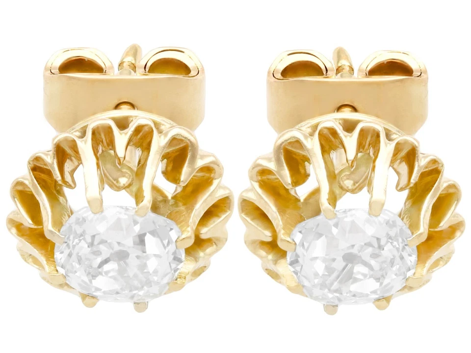 Aretes antiguos de diamantes de 1,13 quilates y oro amarillo de 14 k alrededor de 1900 Foto 4 de 4