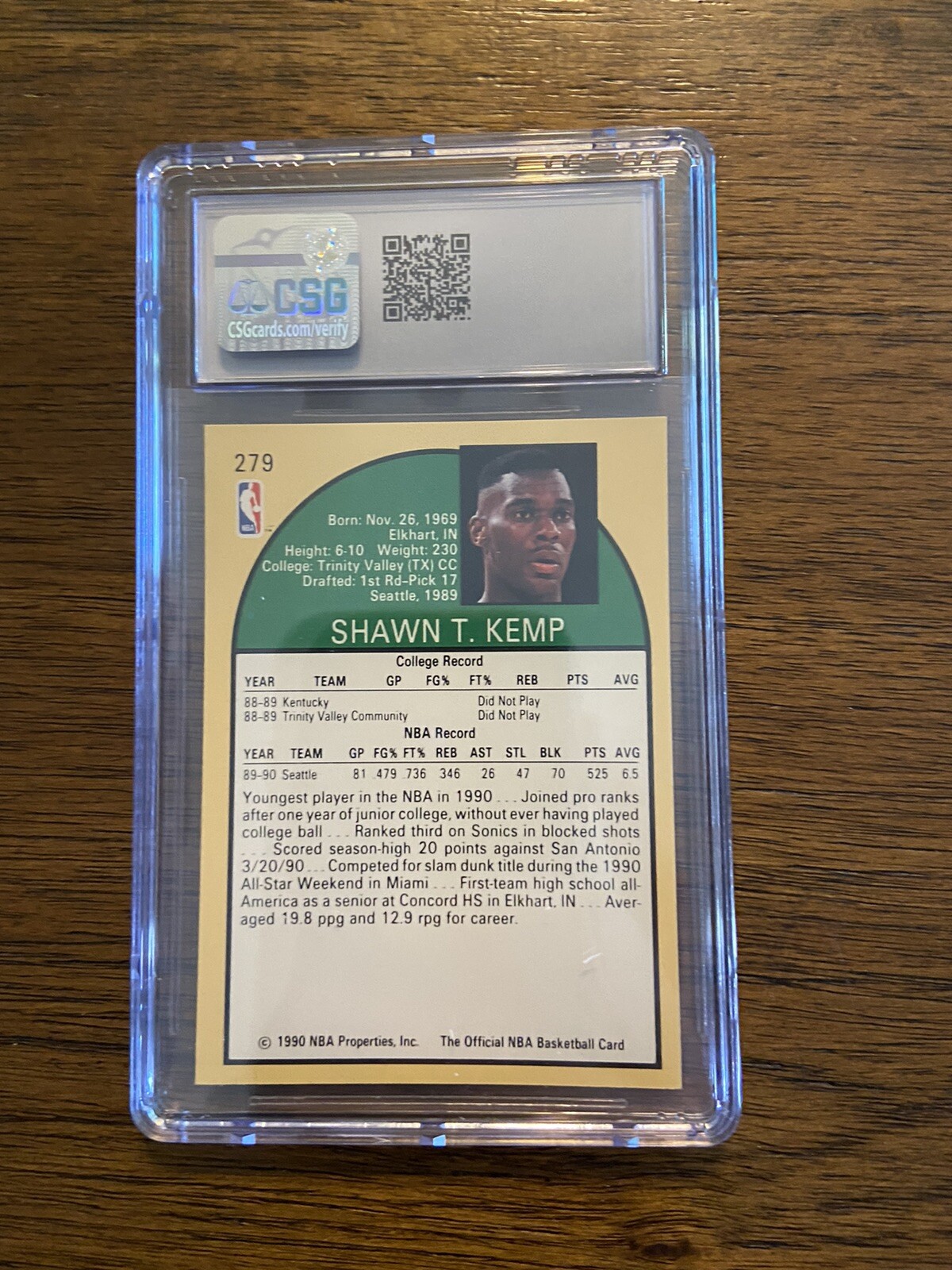 199091 NBA Hoops Shawn Kemp Rookie Card 279 CSG 8 Seattle Supersonics