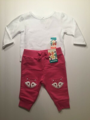 GARANIMALS Girls 0-3M Pink and White Jogger Set with Fox New**Free Ship