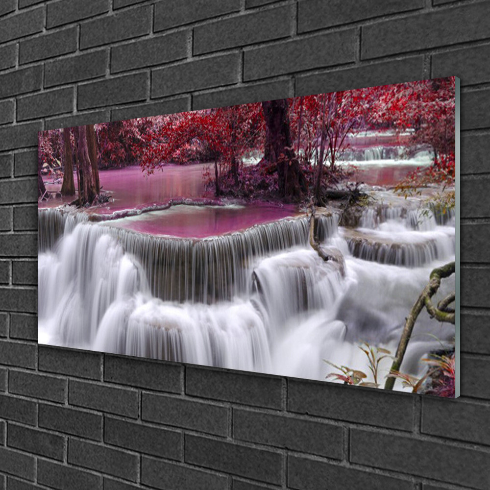 Tableau sur verre anti-ternissement Nature Chute D'eau Arbre 100x50 cm