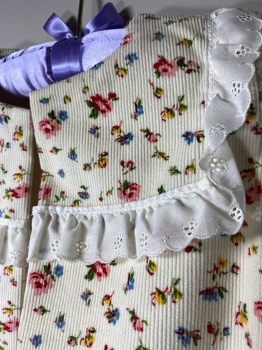 Vintage Open Robe Girls 7-8 Cream Corduroy Floral Eyelet Lace Pajamas UNFINISHED - Picture 9 of 13