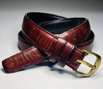 Henry Grethel Brown Croc Embossed Calfskin Leather Belt Brass Buckle 30/75‎ Henry Grethel Brown Leather Belt Size 34 Antique Cowhide  main image 3