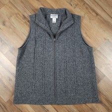 Pendleton Originals Sweater Vest Womens L Gray Lambs Wool Cable Knit Full Zip