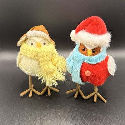 Set Of 2 Fabric Felt Bird Figurine Winter Hat Scarf Spritz Style