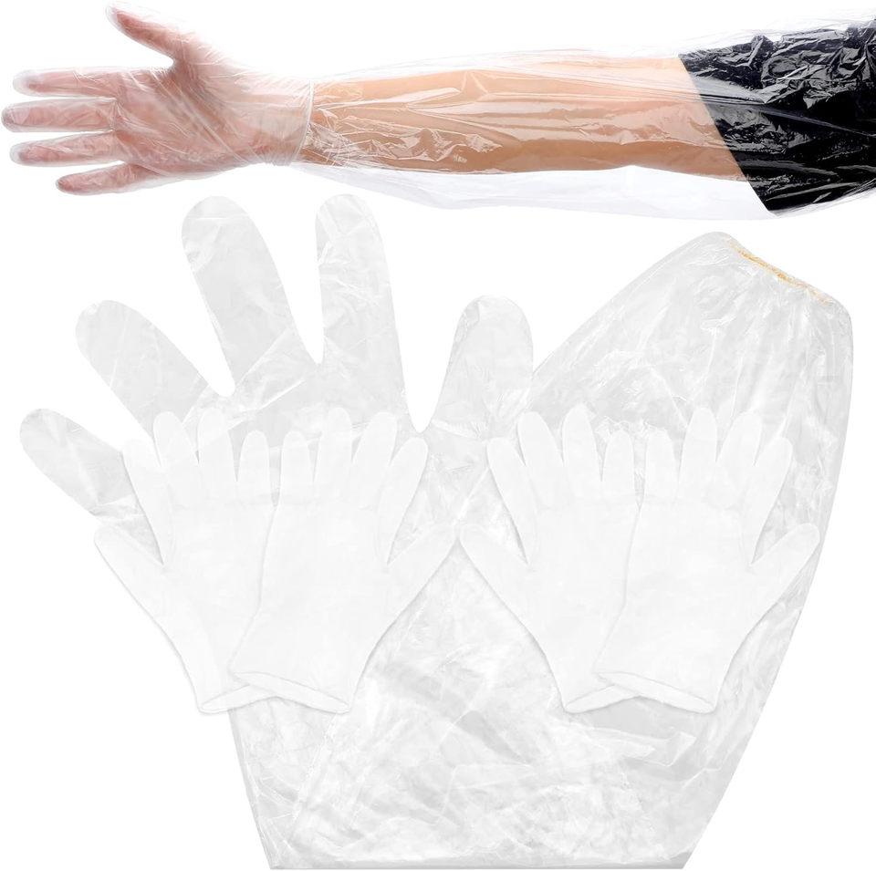 Deer Field Dressing Glove Set - 25 Pairs Disposable Long Sleeve & Nitrile Gloves For Hunting Cleaning & Gutting