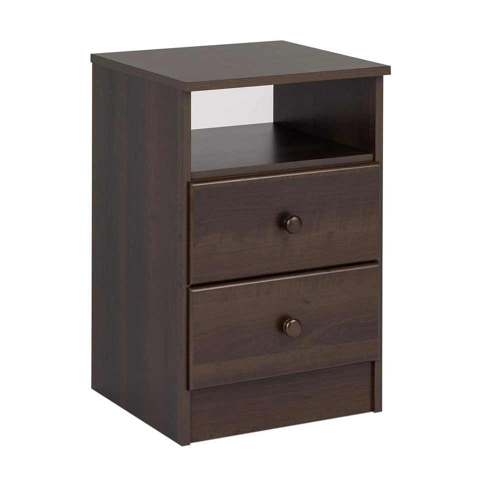 Astrid Simplistic Nightstand Side Table with 2 Drawers and Open Shelf, Functi... - Image 2 of 4