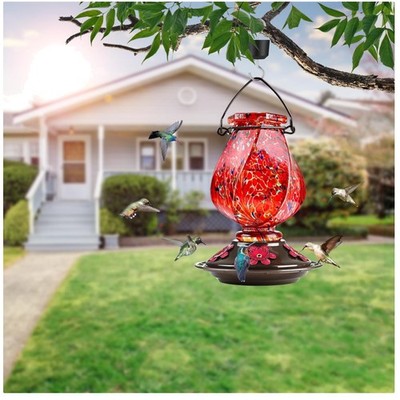 Red Hummingbird Feeder for Outdoors with 5 Bee-Proof Ports/-