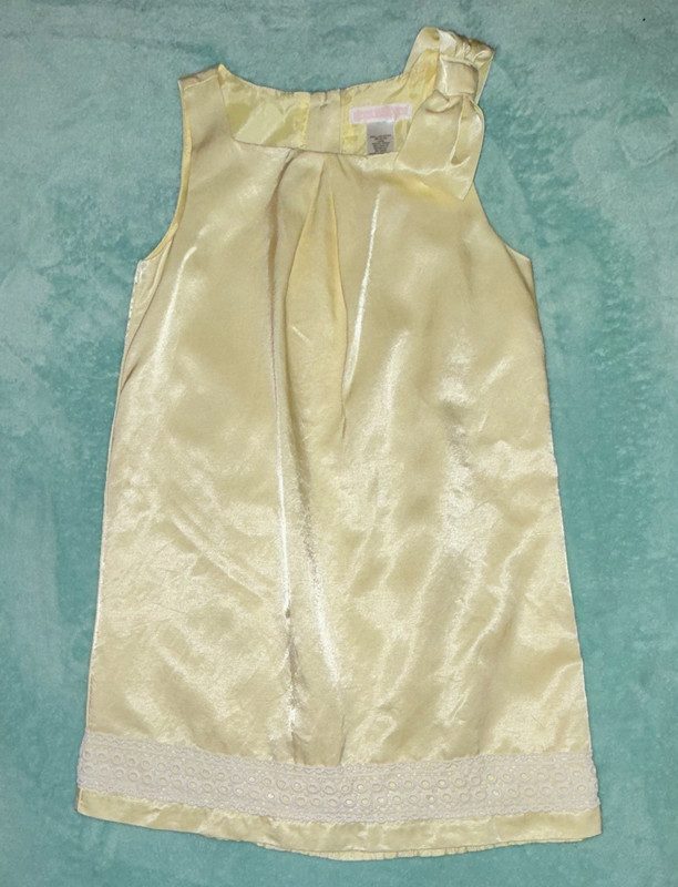 Janie and Jack Girl’s Sz 6  Beautiful Yellow Satin Dress Sleeveless Bow Lace Hem