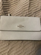 COACH Envelope Wallet Light Blue Crossgrain Leather w/ Silver Hardware Full Size