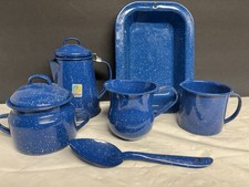 Lote de Cuchara/Hervidor/Sartén/Taza/Frasco/Jarra Cinsa Esmaltada Azul De Colección