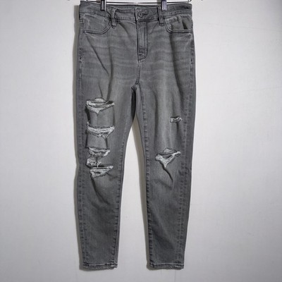 American Eagle Distressed Jeans Womens Sz 2 Short Gray Stretch Hi-Rise Jegging