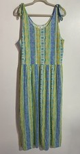 Vtg Susan Bristol Dress L Blue Maxi Boho Vacation Cottagecore Floral Tropical