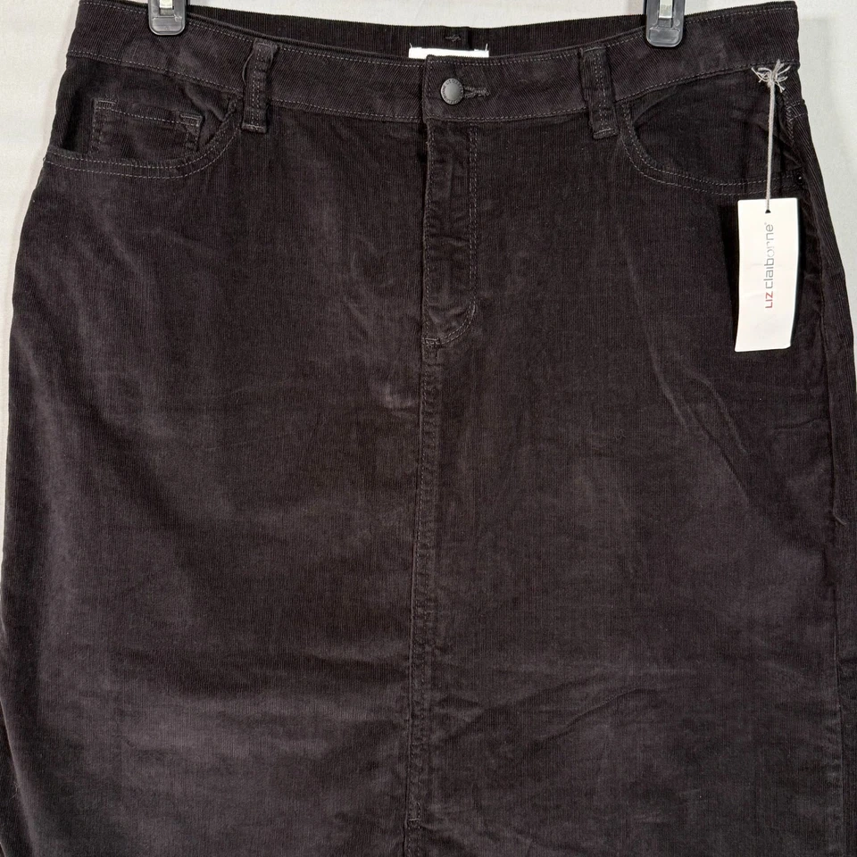 NUEVO CON ETIQUETAS Liz Claiborne Mujer Pana Recta Negra Falda Larga 18 Frente Plano $54 Foto 2 de 4
