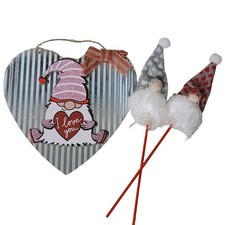 Gnome Love Corrugated Tin Metal Heart Sign Picks Wreath Crafts Valentines Day