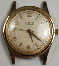 PIERPONT Vintage Gold Tone Watch 21 Jewels Incabloc Mens Swiss ETA 2390 RUNNING