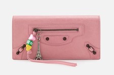 Balenciaga Le City Charm Textured Long Wallet in Pink Storico Lambskin NWOT 875