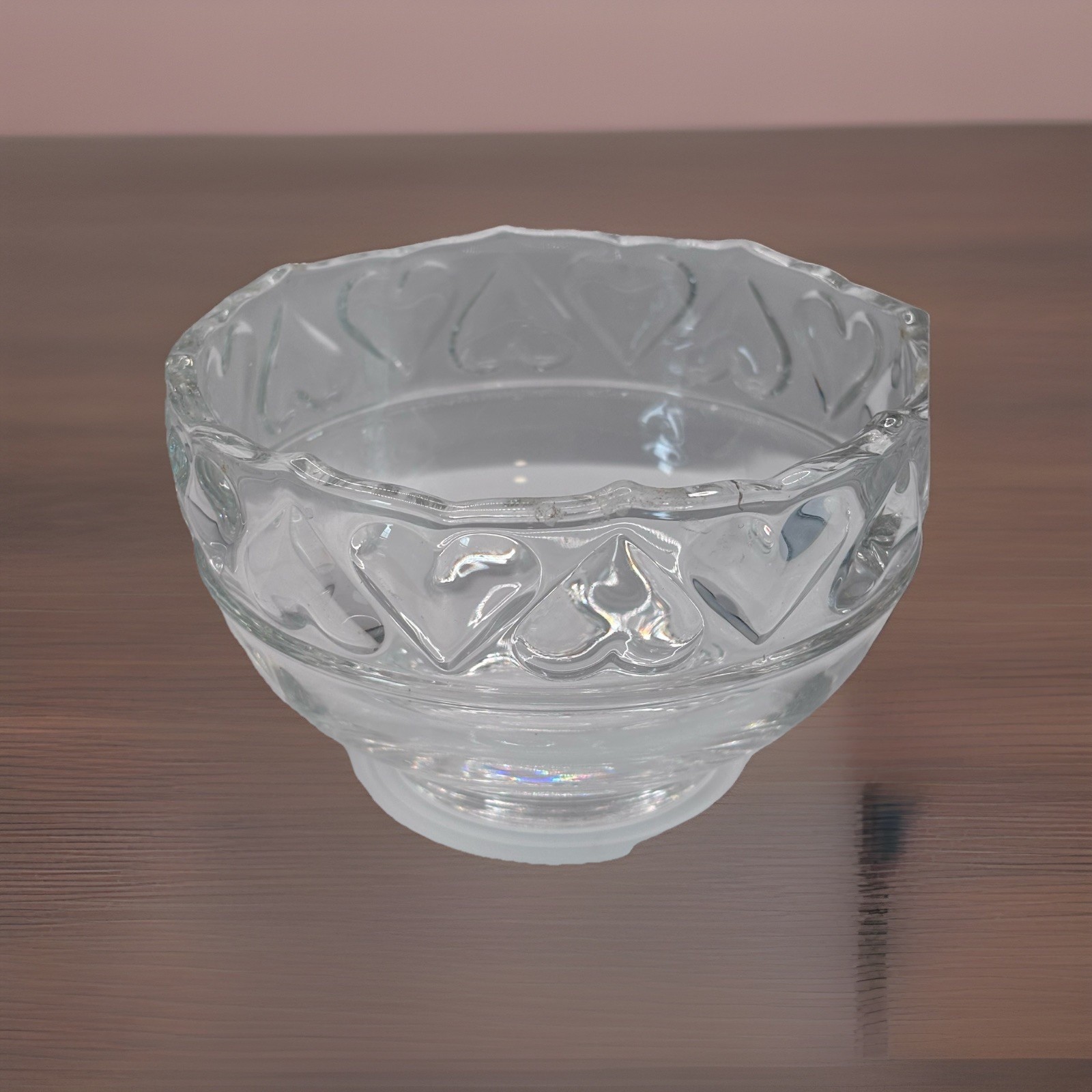Tiffany & Co. VTG 1990's Crystal Raised Hearts Design Bowl Candy Dish Circa 5x3