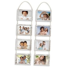 - Wall Hanging Picture Frames Collage with 8 Openings - 2 4x6 Distressed White