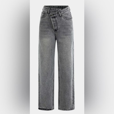 Micas Asymmetric Waist Straight Leg Jeans Gray Size Small