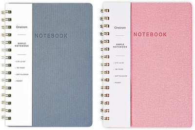 Spiral Notebook -A5 College Ruled Journal with Inner Pockets and 160 Pages,PU Le