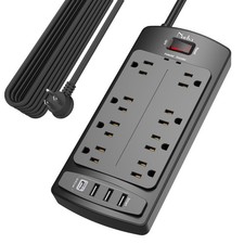 Surge Protector Power Strip Flat Plug Extension Cord With 8 Outlets And 4 Usb Po