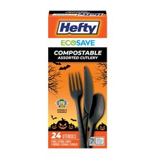 Hefty ECOSAVE Compostable Assorted Cutlery Set, 24 Count (Pack of 1), Black