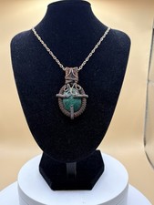 Handcrafted Copper Wire Wrapped Green Gem Pendant Necklace Woven Artisan Boho