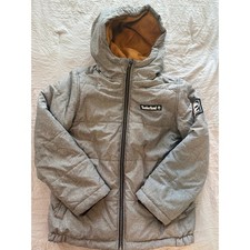 Timberland Kids Grey Puffer Jacket Fleece Lined Hooded Winter Coat size M 10-12