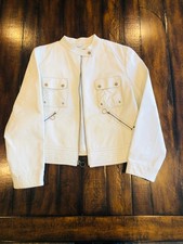 Black Rivet White Leather Motorcycle Jacket women size XL