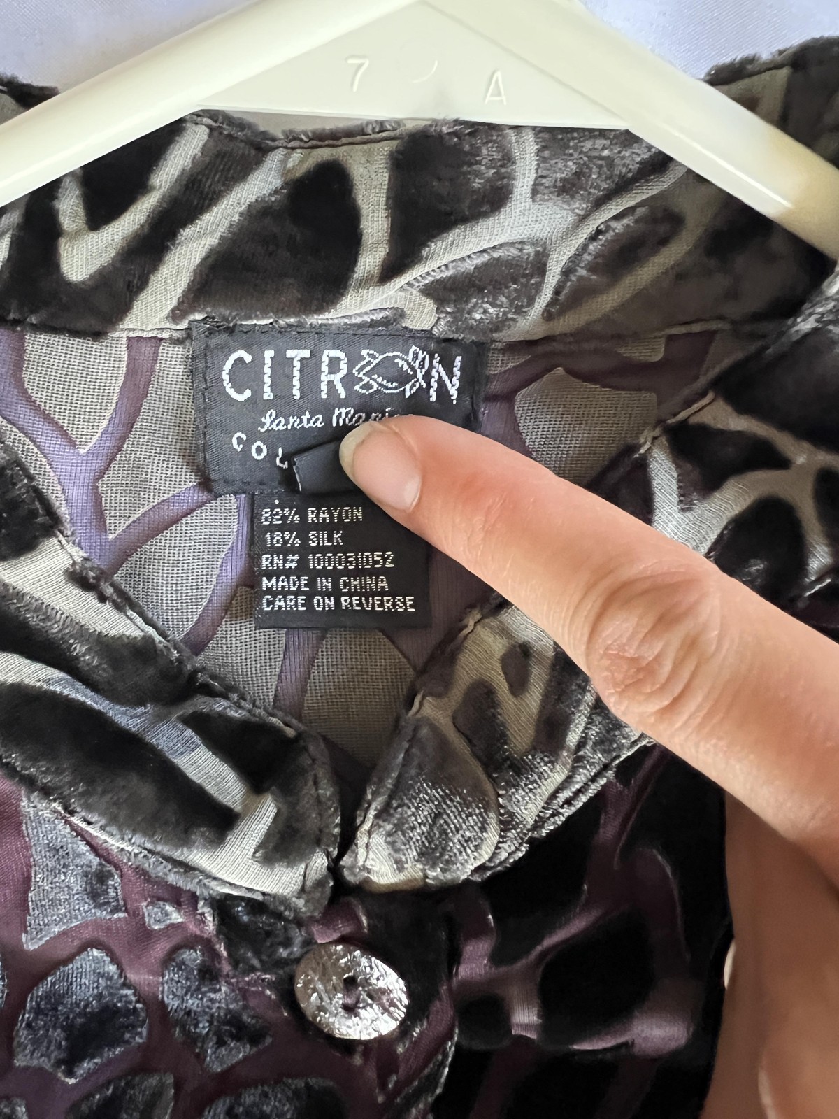 Citron Santa Monica Shirt Womens PM Purple Sheer Burnout Velvet Silk Floral