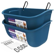 Chicken Feeder Waterer, Hanging or Screw-in Fence Feeders 5 Quart Dark Blue