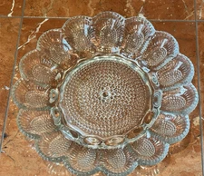 DEVILED EGG 11" PLATE PLATTER RELISH TRAY CLEAR INDIANA GLASS HOBNAIL  MCM EUC