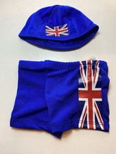 Build A Bear Blue Union Jack British Olympics Swim Shorts Cap Swimming Trunks