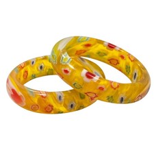 Vintage Millefiori Murano Glass Ring Band Size 8 Multicolor Flowers Yellow Red