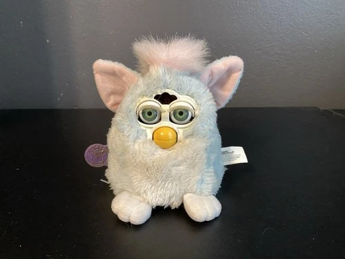 1999 Furby Baby Blue Fur -Greenish Blue Eyes - Pink Mohawk - FOR PARTS/REPAIR