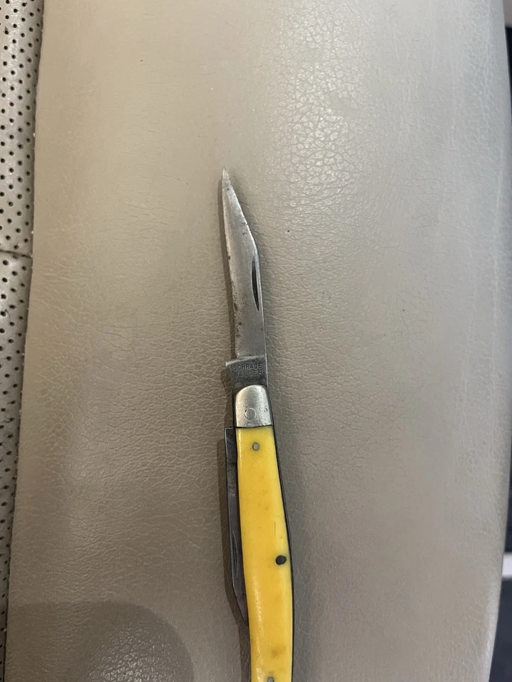 Vintage Schrade Walden NY USA 293Y 2 blade yellow folding pocket knife - Image 3 of 4